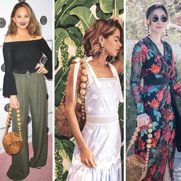 Cult Gaia Cutout Round Circle Beaded Strap Crossbody Bag NWT Natural Bamboo - Picture 8 of 16